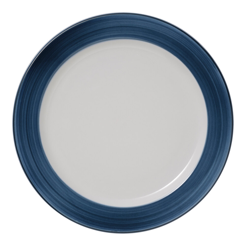 Libbey Porcelana Blue 9" Bright White Porcelain Plate with Blue Band - 24/Case