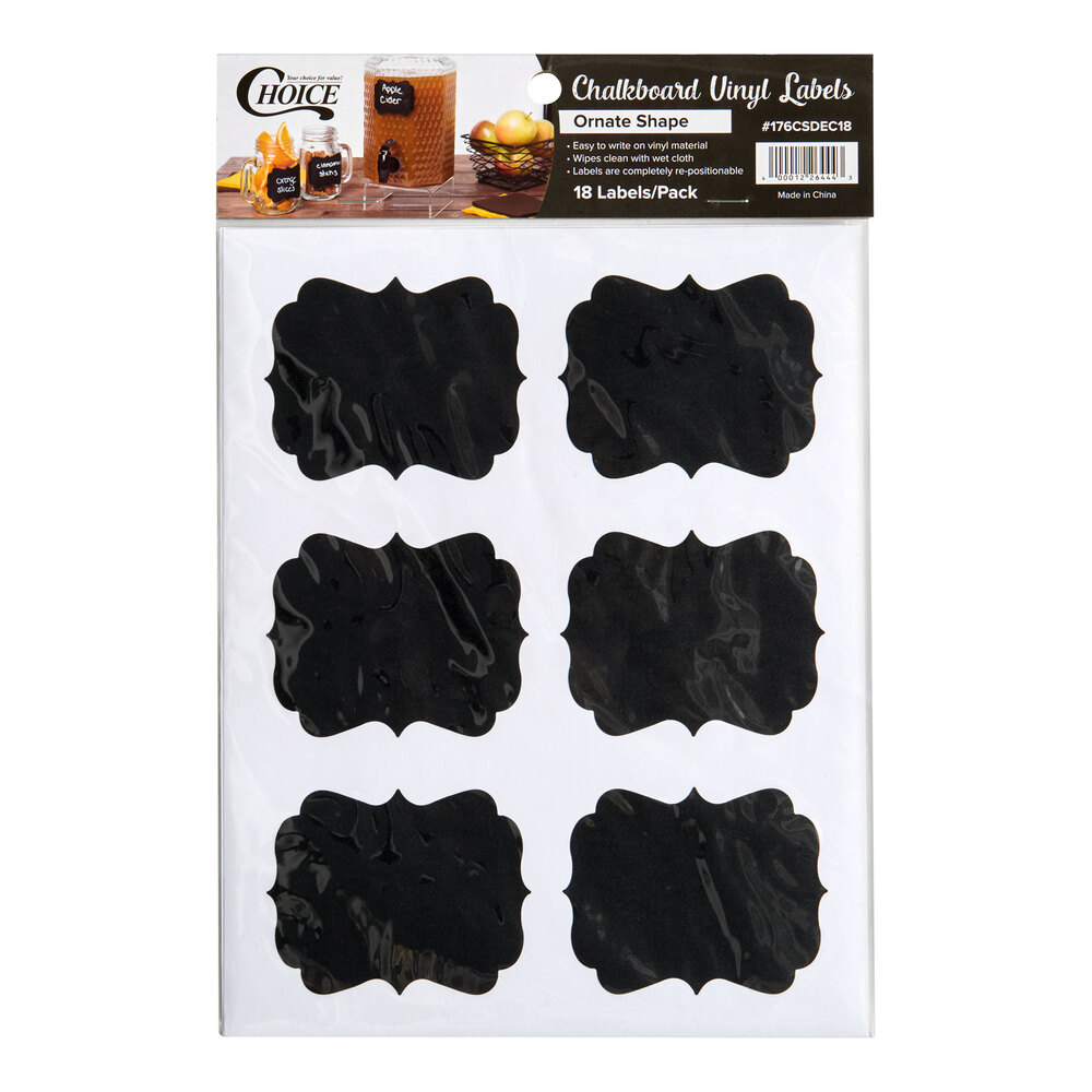 Choice 3 1/4" x 2 1/2" Decorative Vinyl Chalkboard Labels - 18/Pack