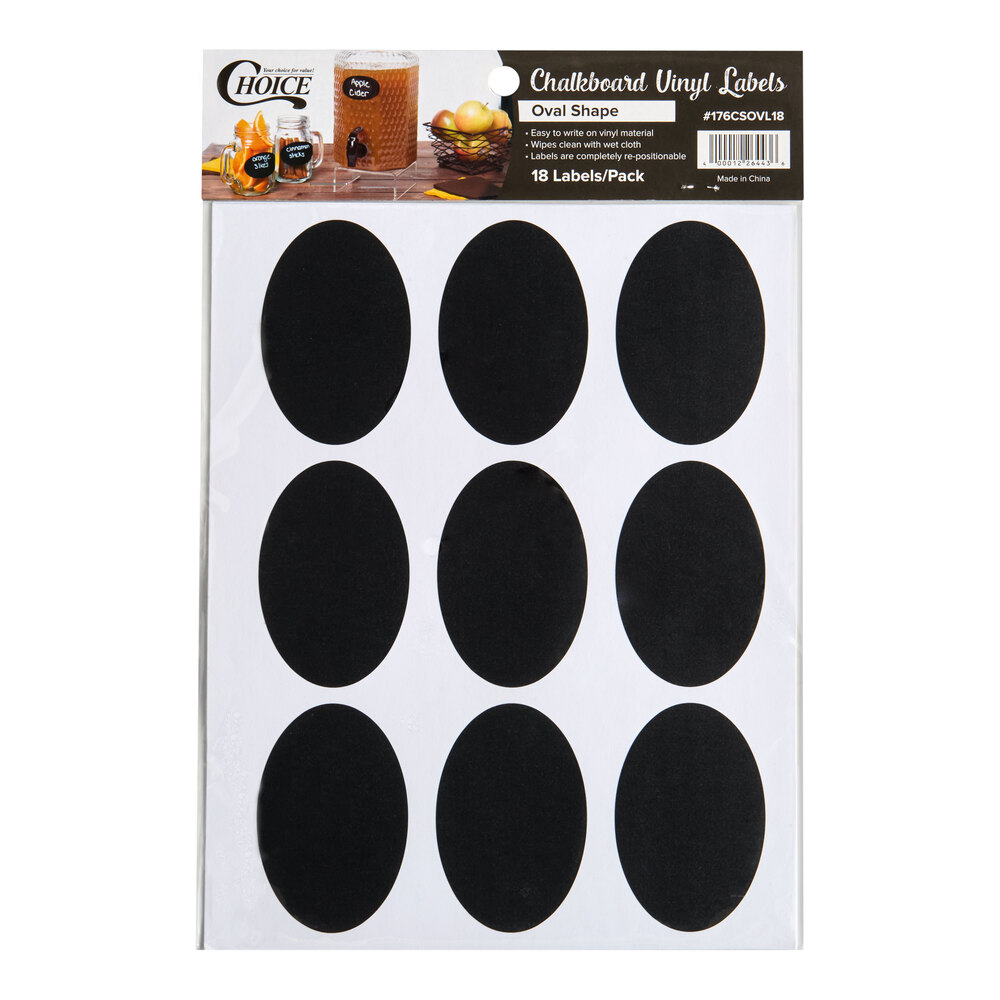 Choice 3" x 2" Oval Vinyl Chalkboard Labels - 18/Pack