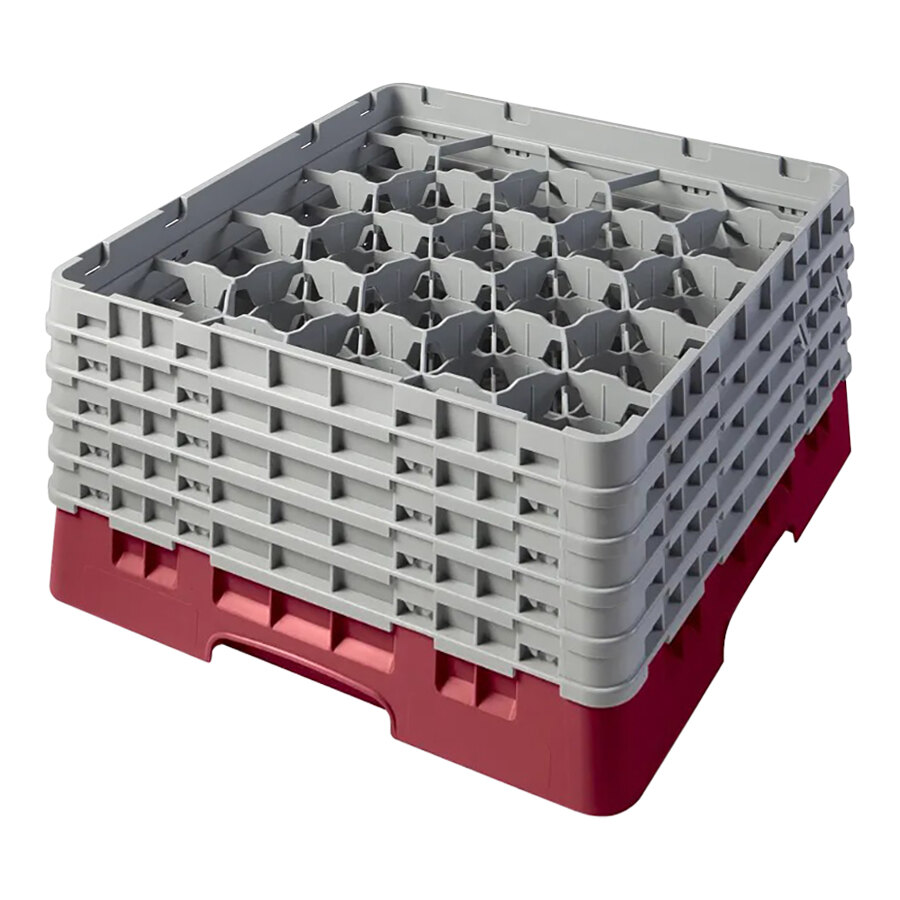 Cambro 20S958416 Camrack Customizable 10 1/8" Cranberry 20 Compartment Glass Rack with 5 Extenders