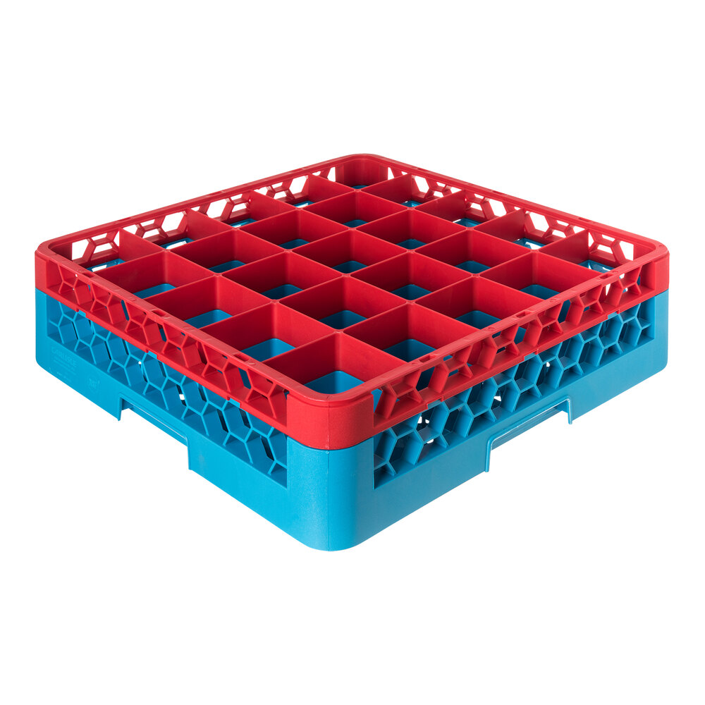 Carlisle RG25-1C410 OptiClean 25 Compartment Red Color-Coded Glass Rack with 1 Extender