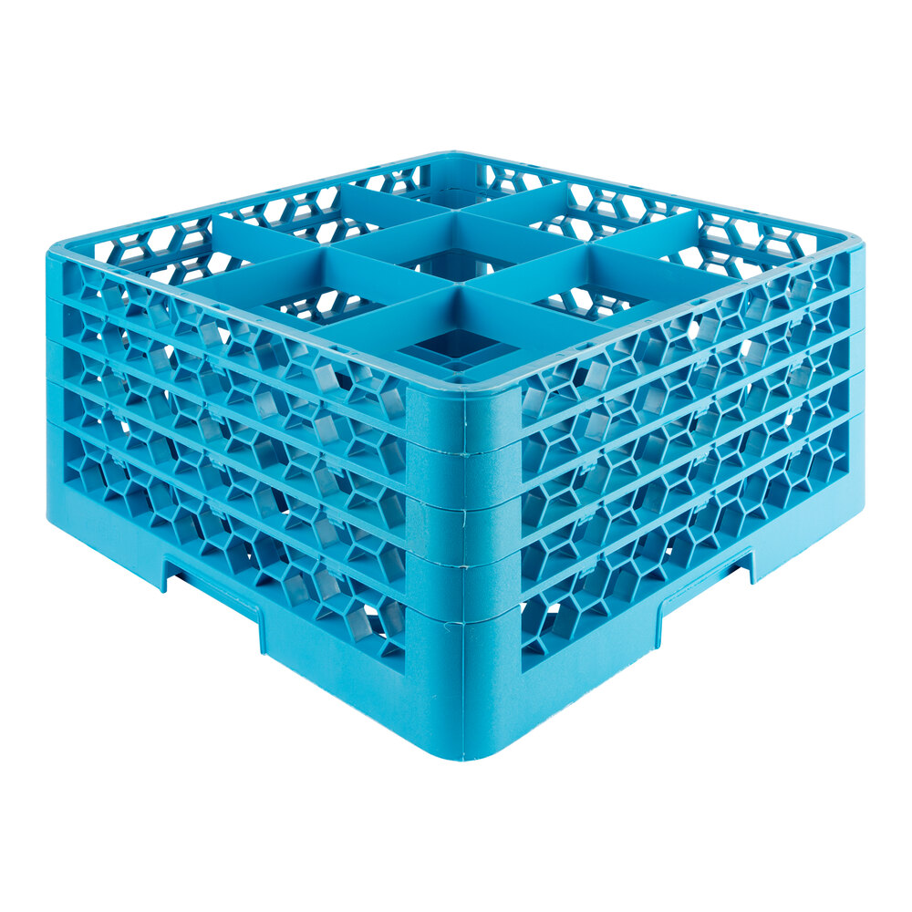 Carlisle RG9-414 OptiClean 9 Compartment Blue Glass Rack with 4 Extenders