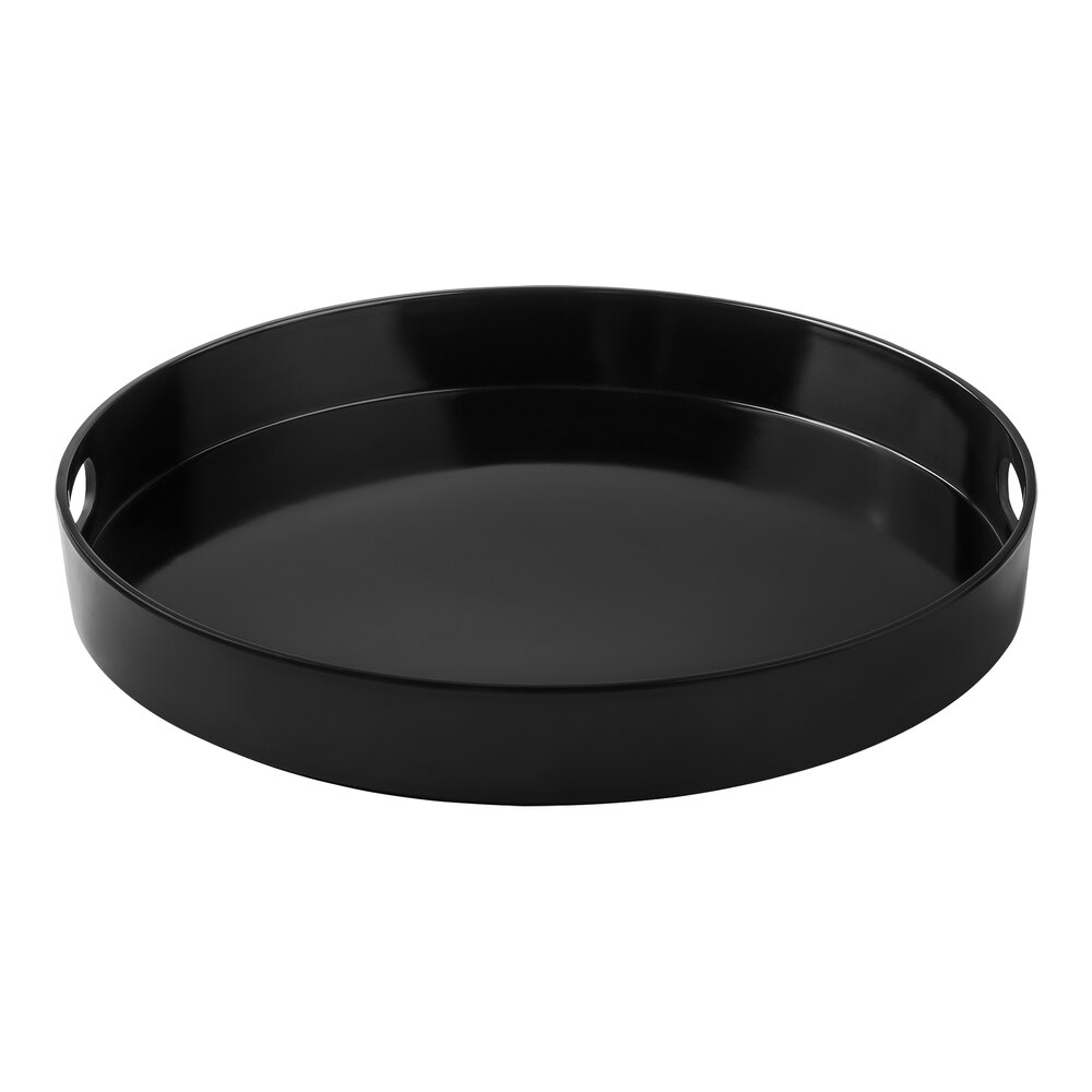 Tablecraft 15" Round Black Melamine Serving Tray - 4/Case