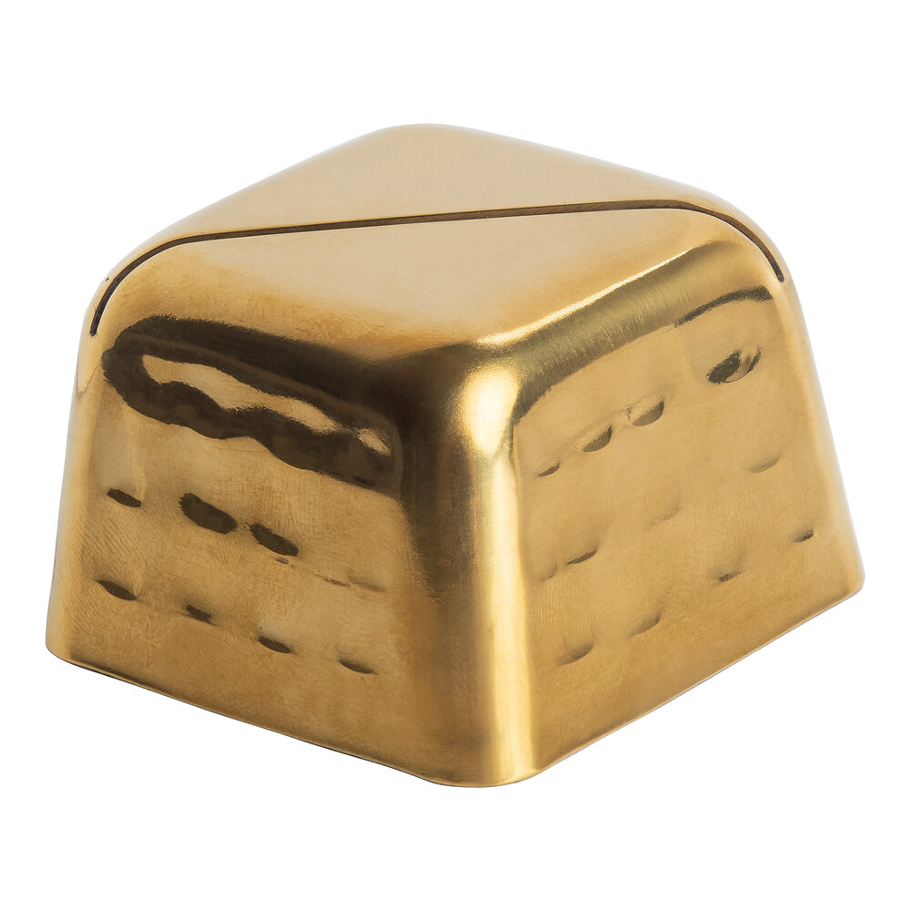 Tablecraft 2" Square Hammered Stainless Steel Card Holder with Gold Finish - 24/Case