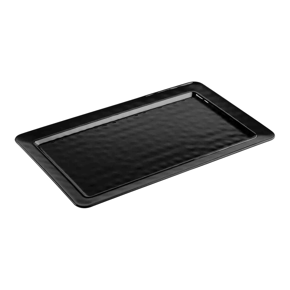 Tablecraft Ridge Collection 21" x 13" Black Rectangular Melamine Platter - 6/Case