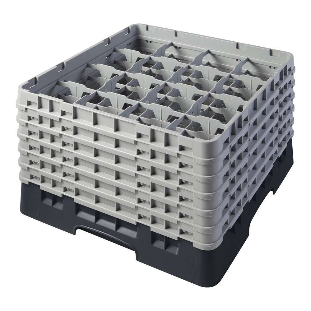 Cambro 16S1114110 Camrack 11 3/4" High Customizable Black 16 Compartment Glass Rack with 6 Extenders
