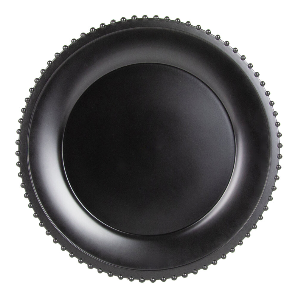 10 Strawberry Street 13" Round Beaded Rim Matte Black Acrylic Charger Plate - 24/Case