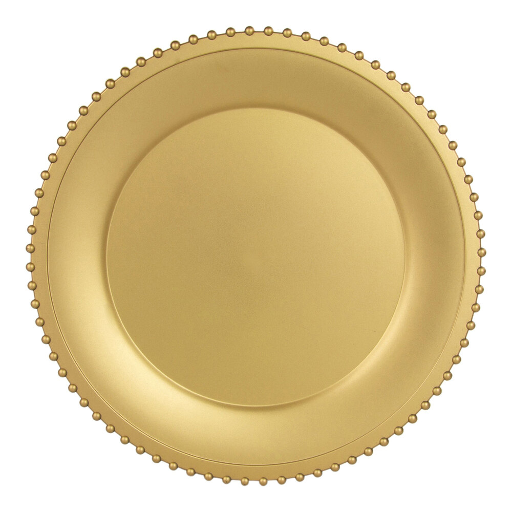 10 Strawberry Street 13" Round Beaded Rim Matte Gold Acrylic Charger Plate - 24/Case