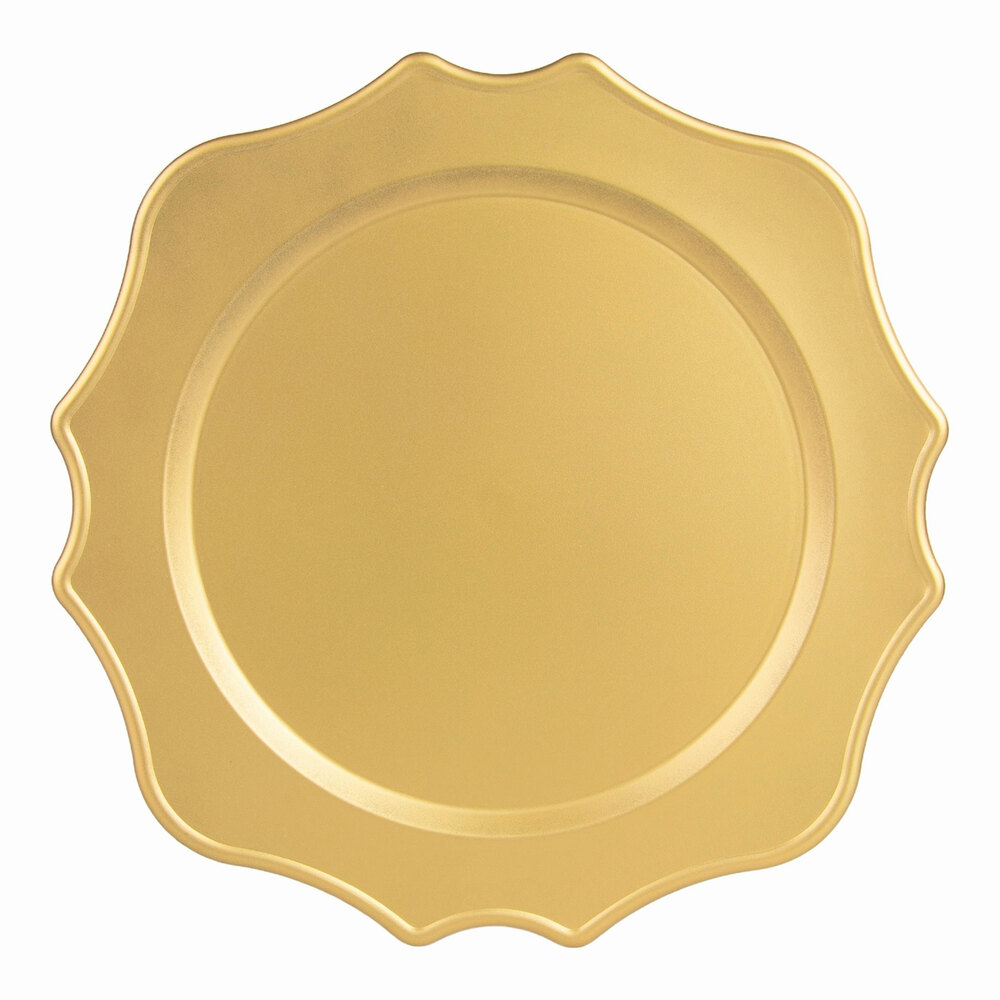 10 Strawberry Street 13" Round Scalloped Matte Gold Acrylic Charger Plate - 24/Case