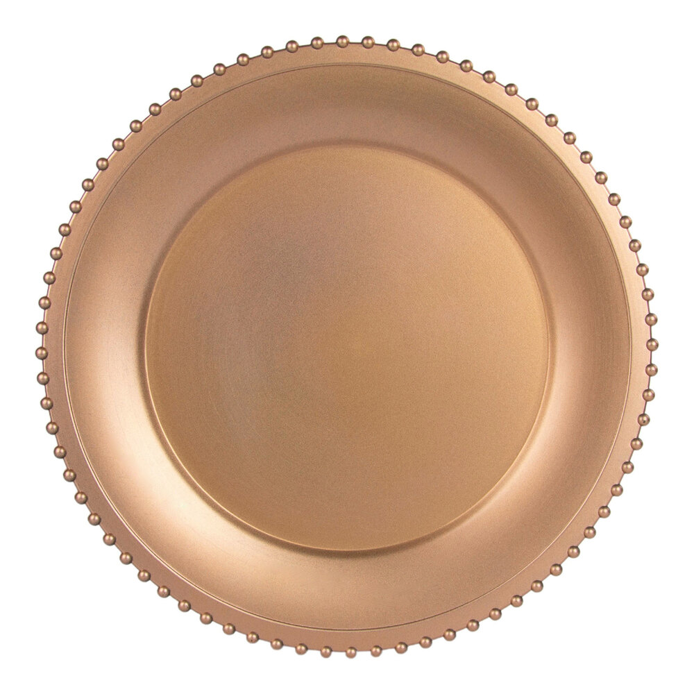 10 Strawberry Street 13" Round Beaded Rim Matte Rose Gold Acrylic Charger Plate - 24/Case