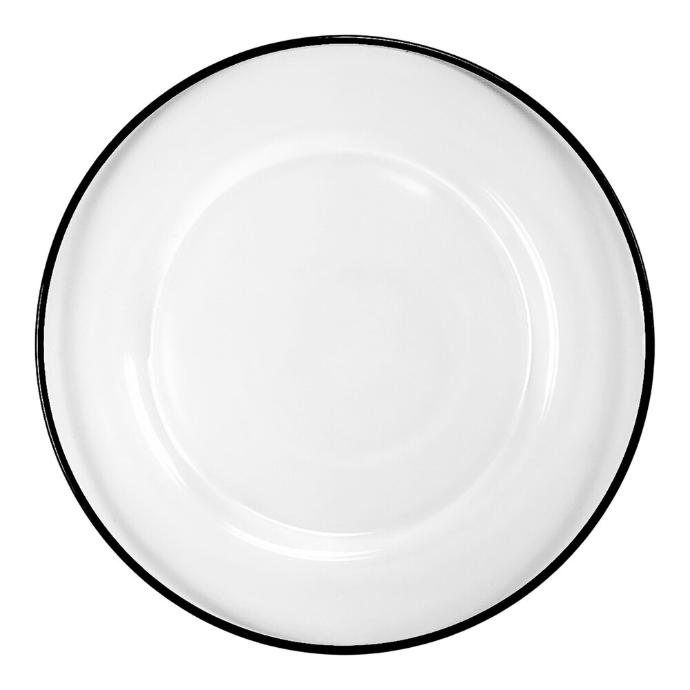 10 Strawberry Street Modena 13" Round White Glass Charger Plate with Black Rim - 12/Case