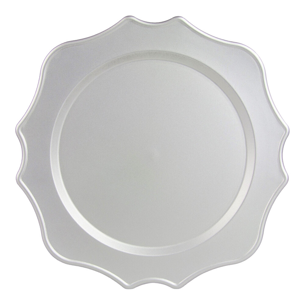 10 Strawberry Street 13" Round Scalloped Matte Silver Acrylic Charger Plate - 24/Case