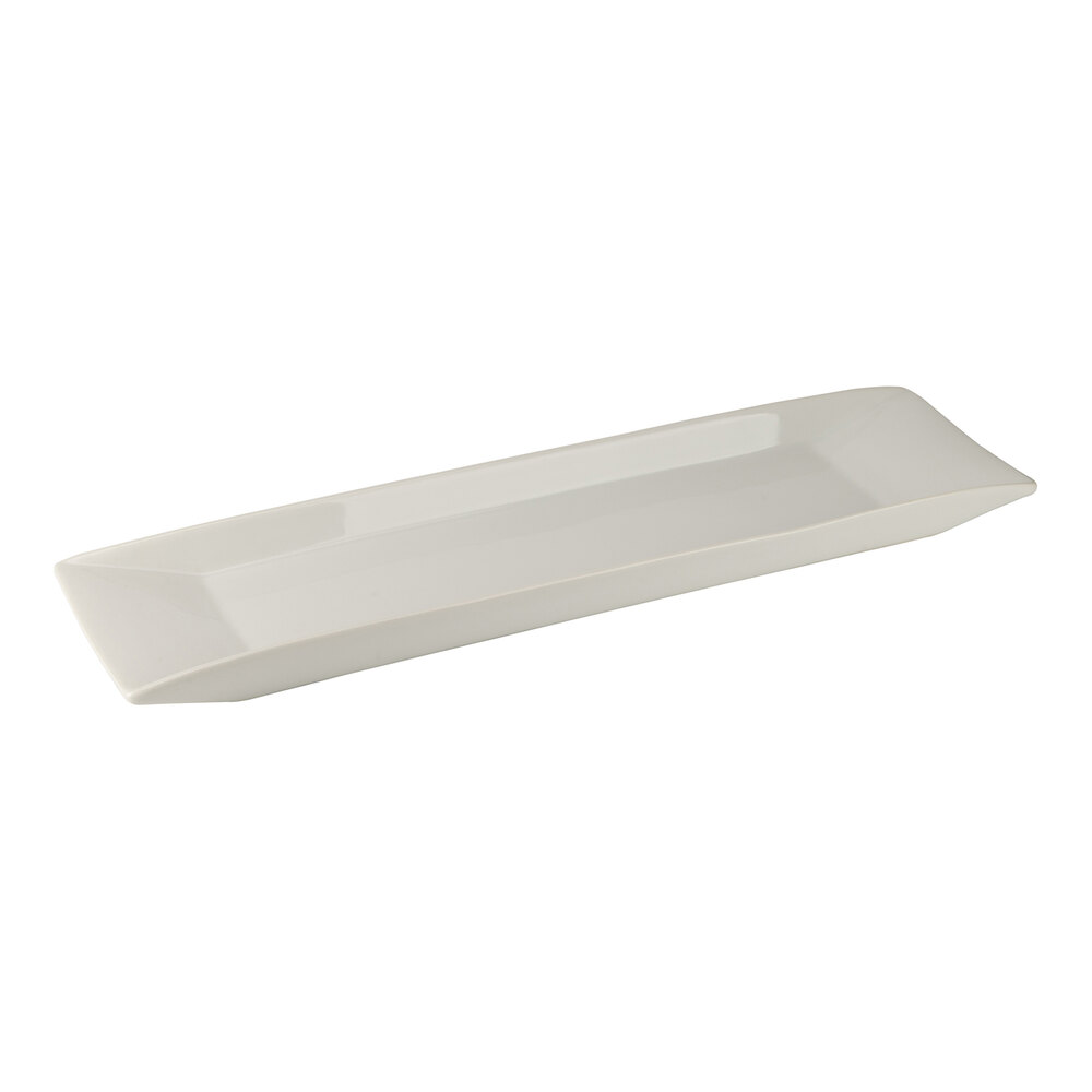 10 Strawberry Street Stella 20" x 5 1/2" Rectangular White Porcelain Serving Platter - 12/Case