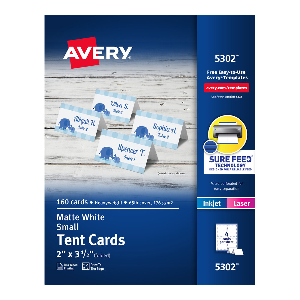 Avery® 5302 2" x 3 1/2" White Small Tent Cards - 160/Box