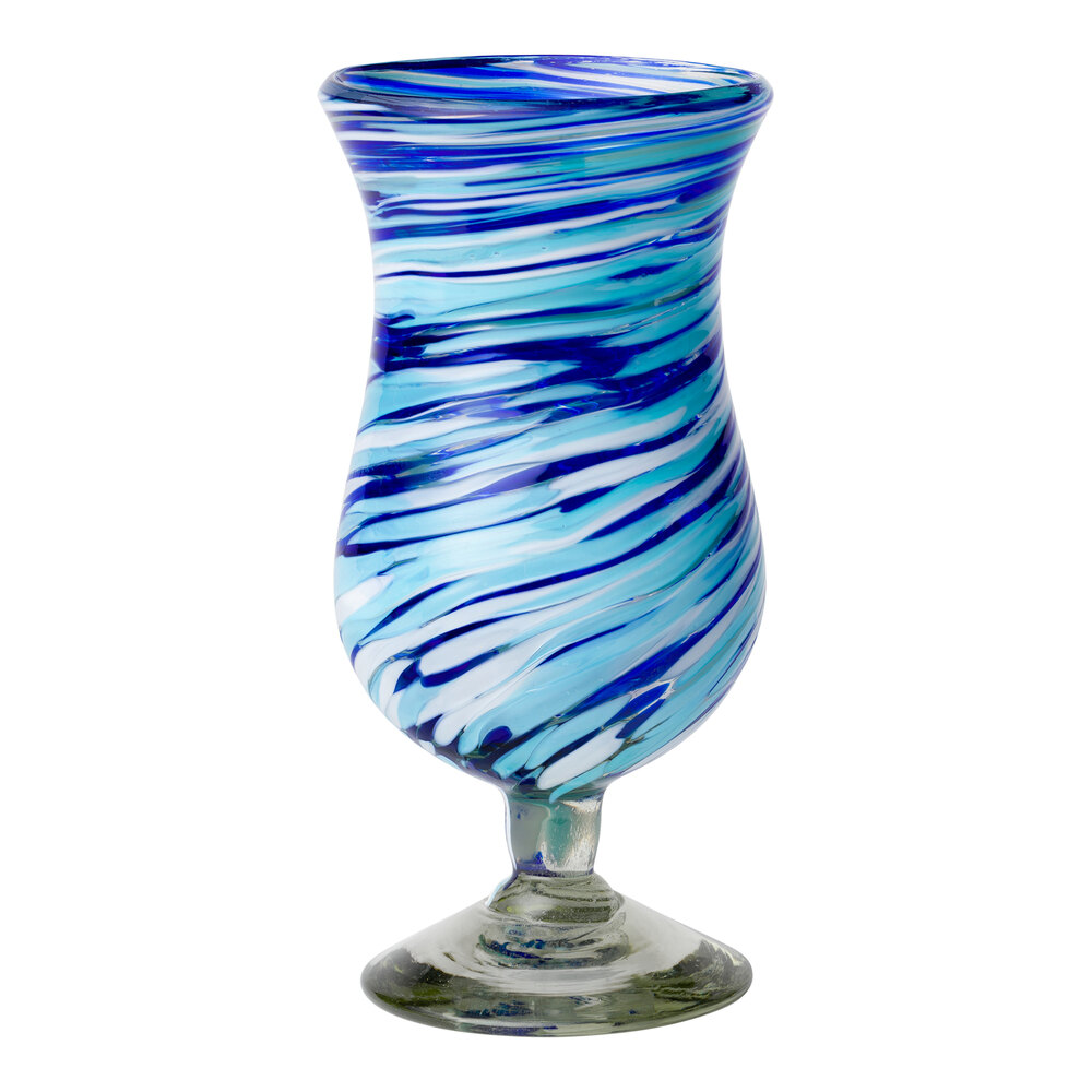 10 Strawberry Street Malibu Blue / White 16 oz. Hurricane Glass - 6/Case