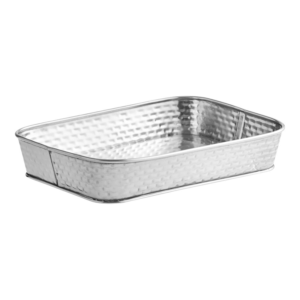 Tablecraft Brickhouse 9 3/4" x 6 3/4" Rectangular Stainless Steel Platter - 12/Case
