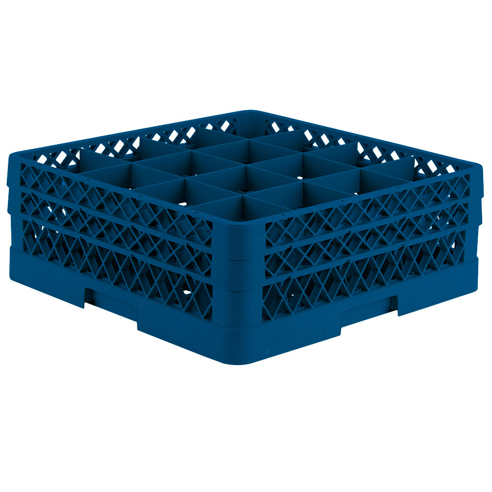 Vollrath TR8DD Traex® Full-Size Royal Blue 16-Compartment 6 3/8" Glass Rack