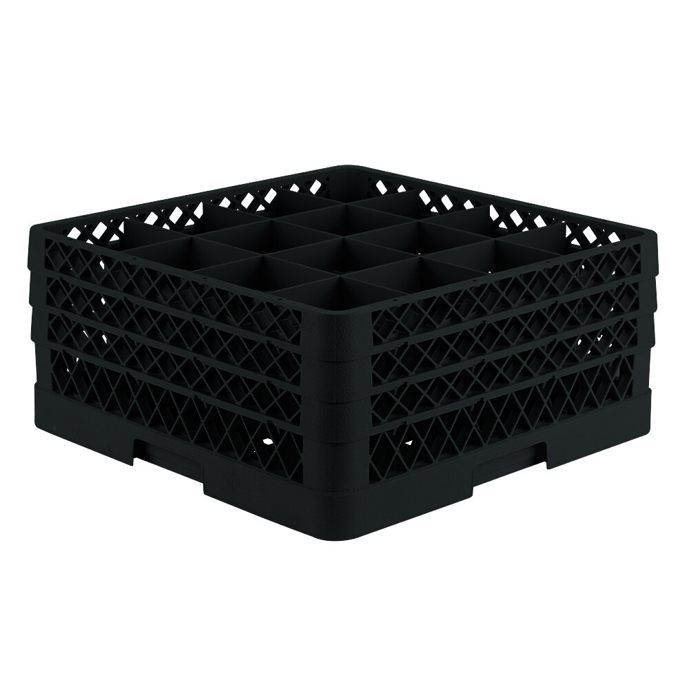 Vollrath TR8DDA Traex® Full-Size Black 16-Compartment 7 7/8" Glass Rack with Open Rack Extender On Top
