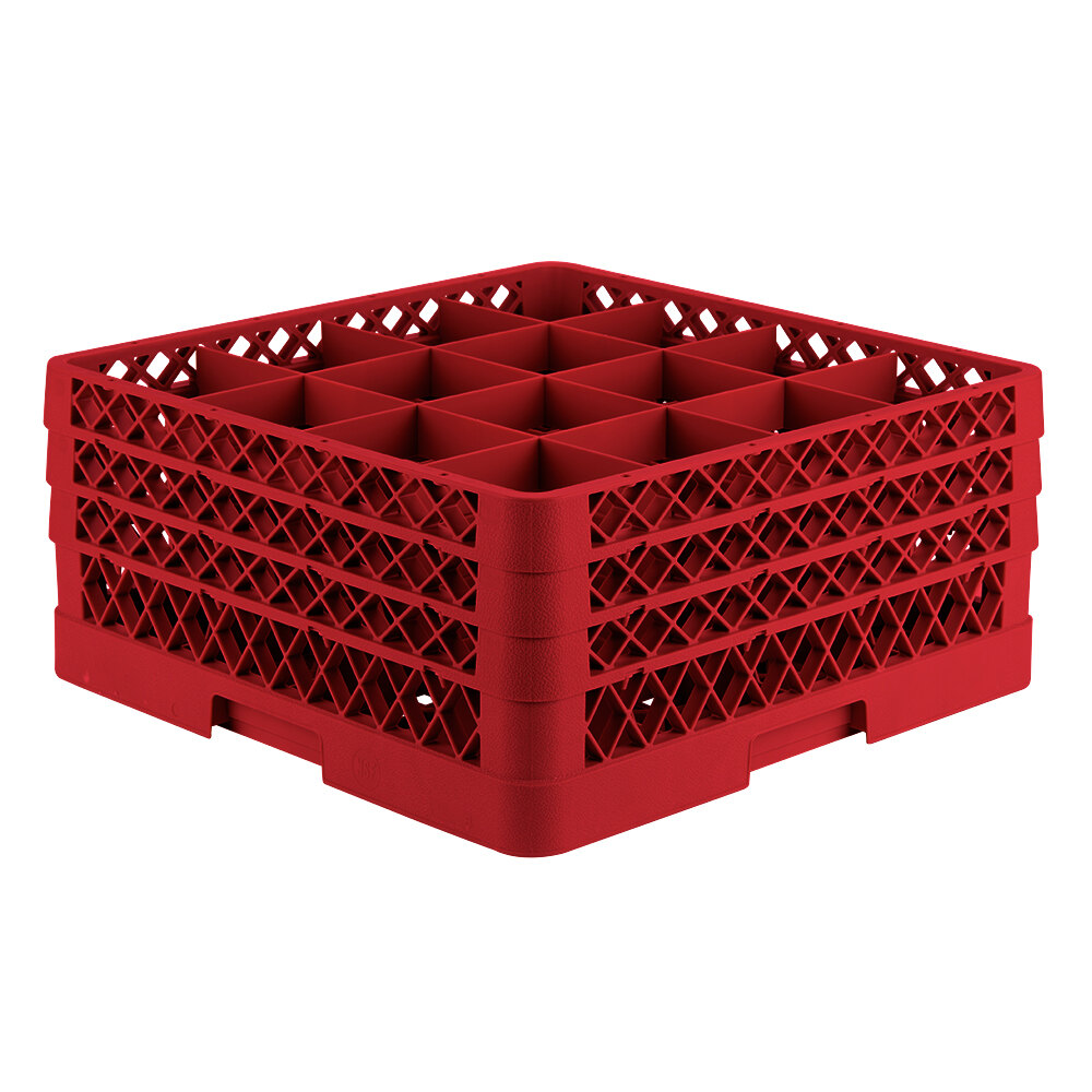 Vollrath TR8DDA Traex® Full-Size Red 16-Compartment 7 7/8" Glass Rack with Open Rack Extender On Top
