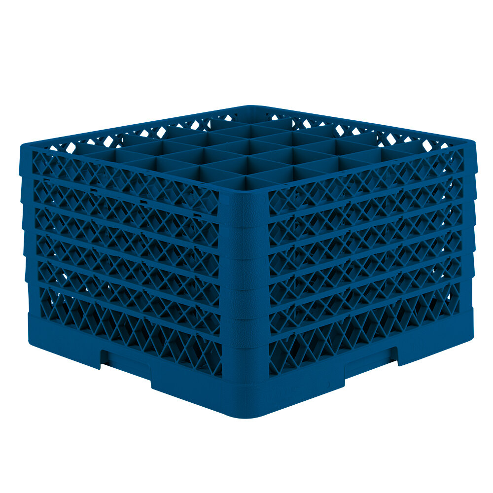 Vollrath TR6BBBBA Traex® Full-Size Royal Blue 25-Compartment 11" Glass Rack with Open Rack Extender On Top