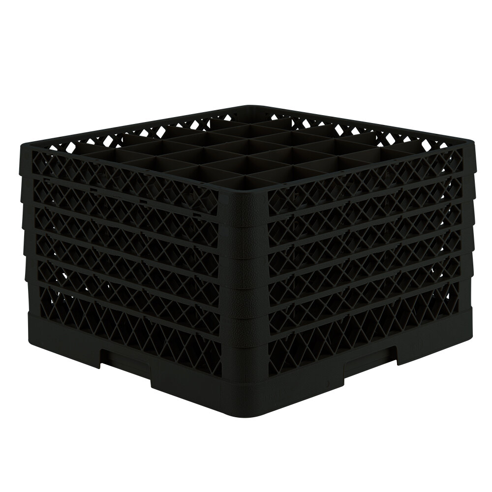 Vollrath TR6BBBBA Traex® Full-Size Black 25-Compartment 11" Glass Rack with Open Rack Extender On Top