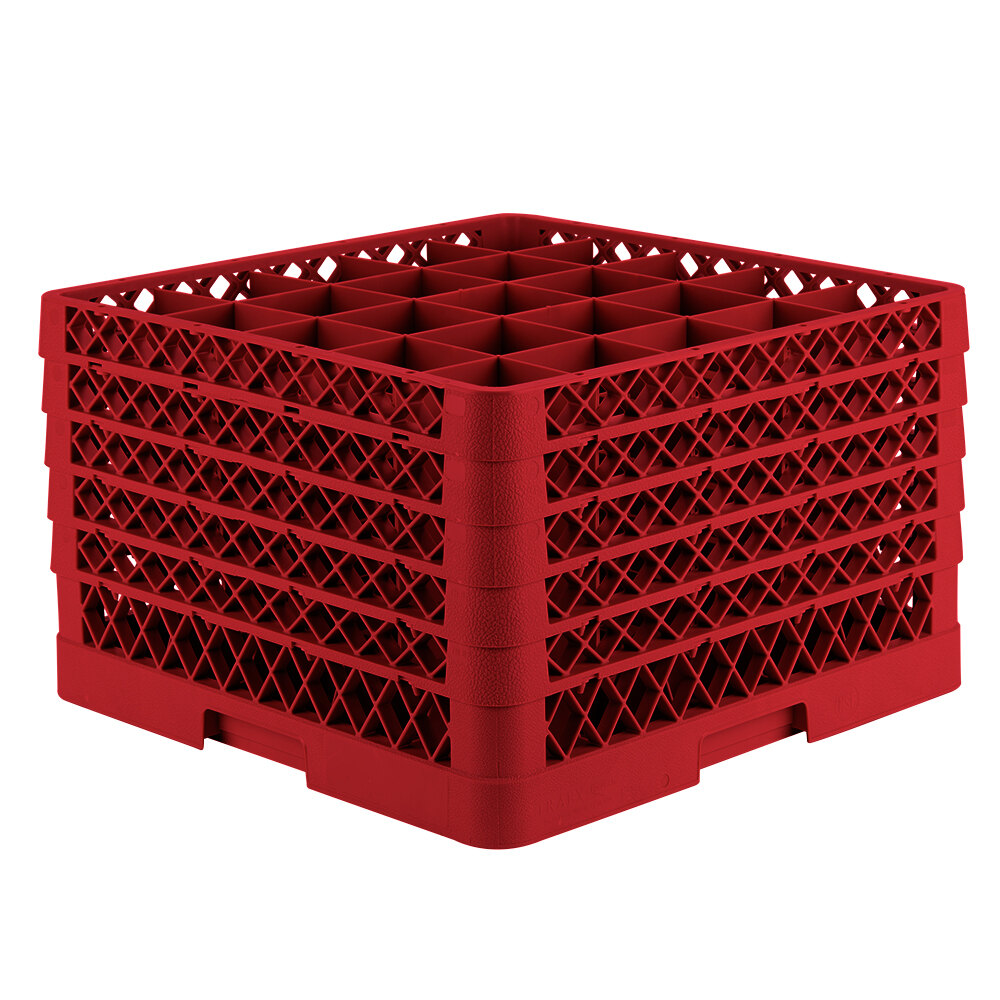 Vollrath TR6BBBBA Traex® Full-Size Red 25-Compartment 11" Glass Rack with Open Rack Extender On Top