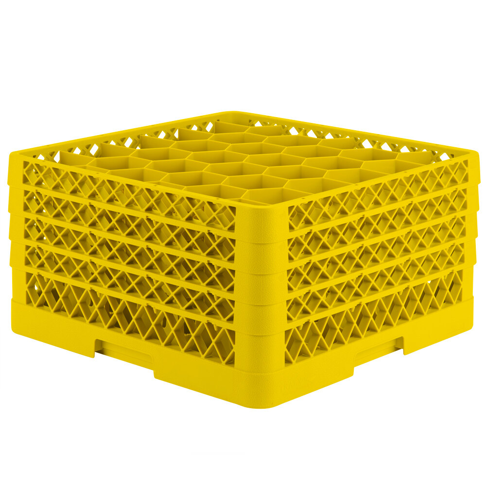 Vollrath TR12HHHA Traex® Rack Max Full-Size Yellow 30-Compartment 9 7/16" Glass Rack with Open Rack Extender On Top