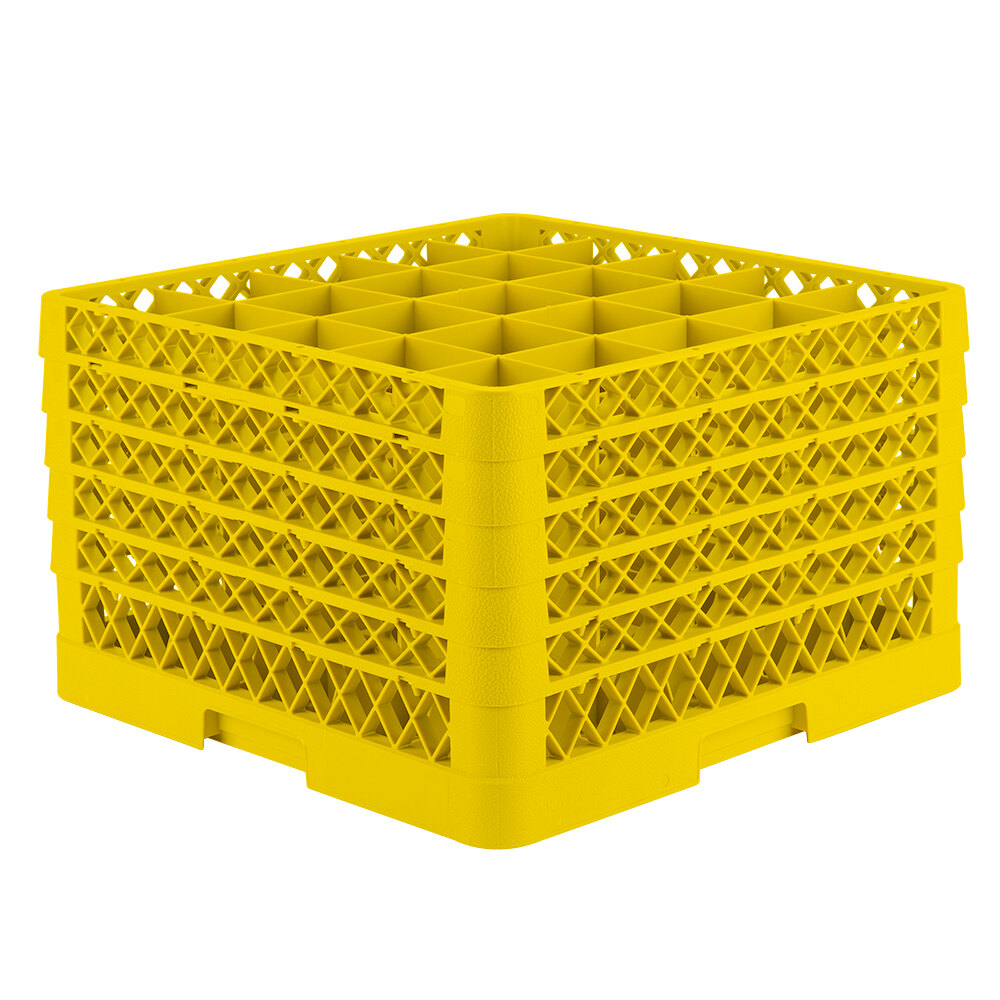 Vollrath TR6BBBBA Traex® Full-Size Yellow 25-Compartment 11" Glass Rack with Open Rack Extender On Top