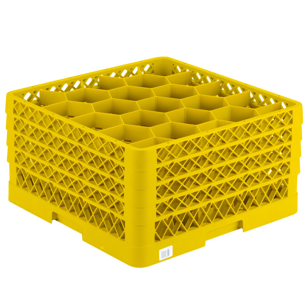 Vollrath TR11GGGA Traex® Rack Max Full-Size Yellow 20-Compartment 9 7/16" Glass Rack with Open Rack Extender On Top