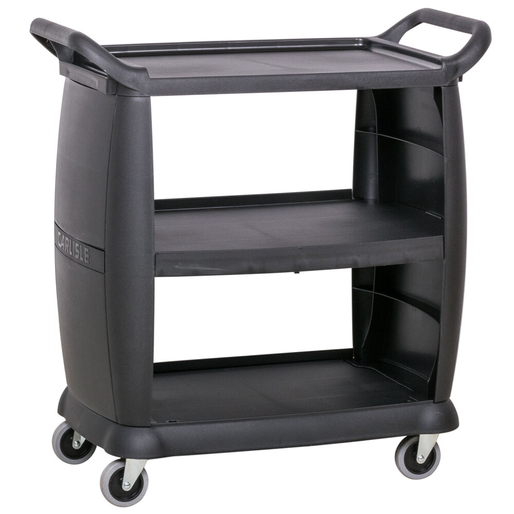 Carlisle CC203603 3 Shelf Black Utility / Bus Cart 300 lb. Capacity
