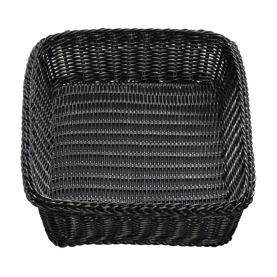 Tablecraft M2493 Black Rectangular Rattan Basket 19" x 14" x 4"