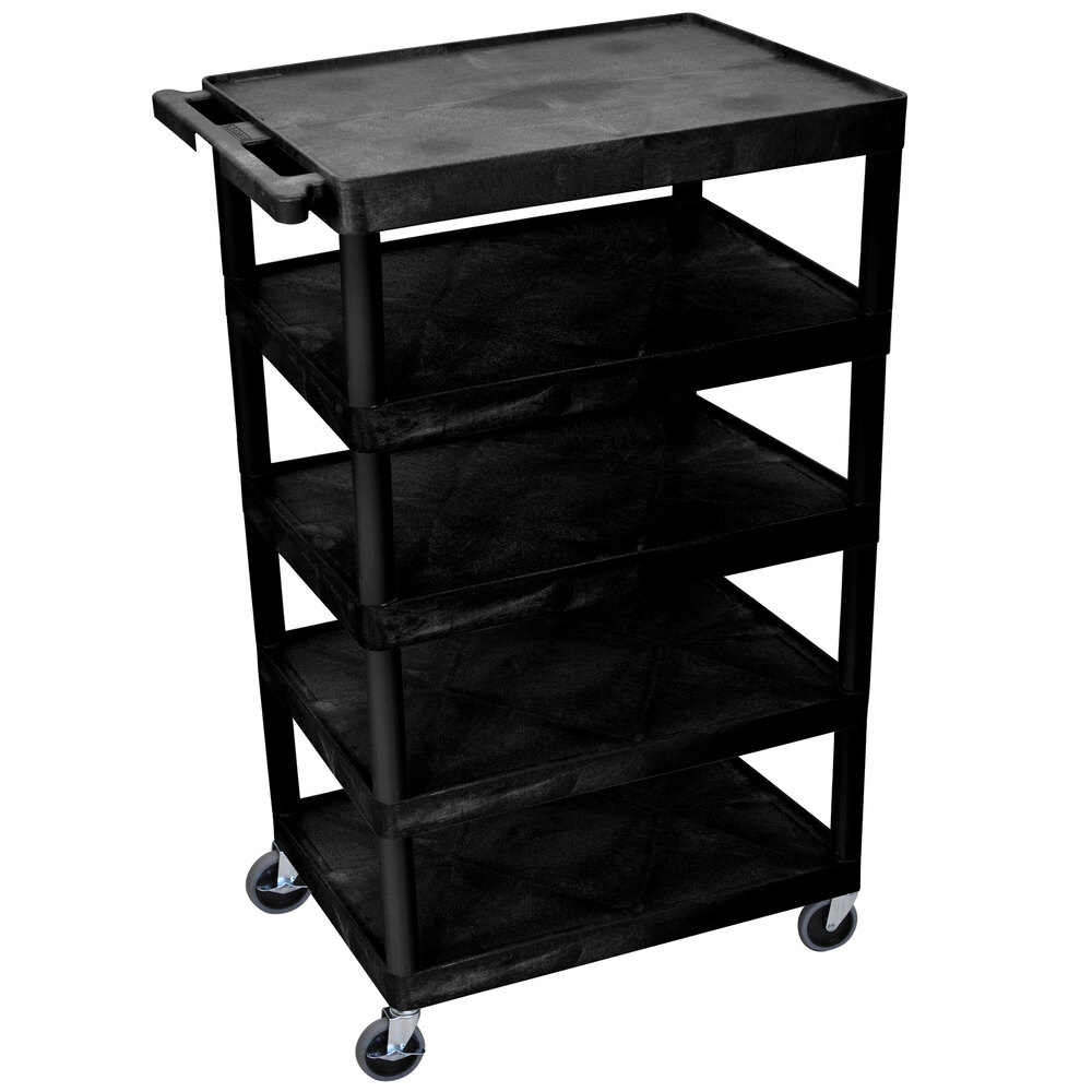 Luxor BC55-B Black 5 Shelf Serving Cart - 24" x 32" x 49"