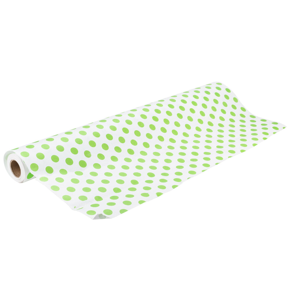 40" x 100' Paper Table Cover with Green Polka Dots