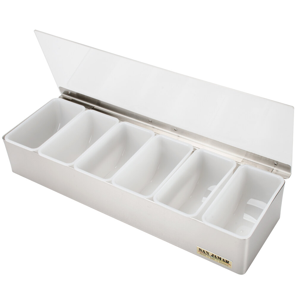 San Jamar B4186L 6-Compartment Stainless Steel Condiment Bar