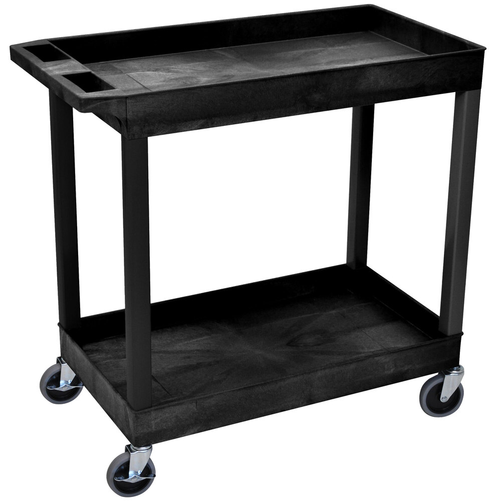 Luxor 18" x 35 1/4" x 34 1/4" Black HDPE Utility Cart with Two Tub Shelves EC11-B