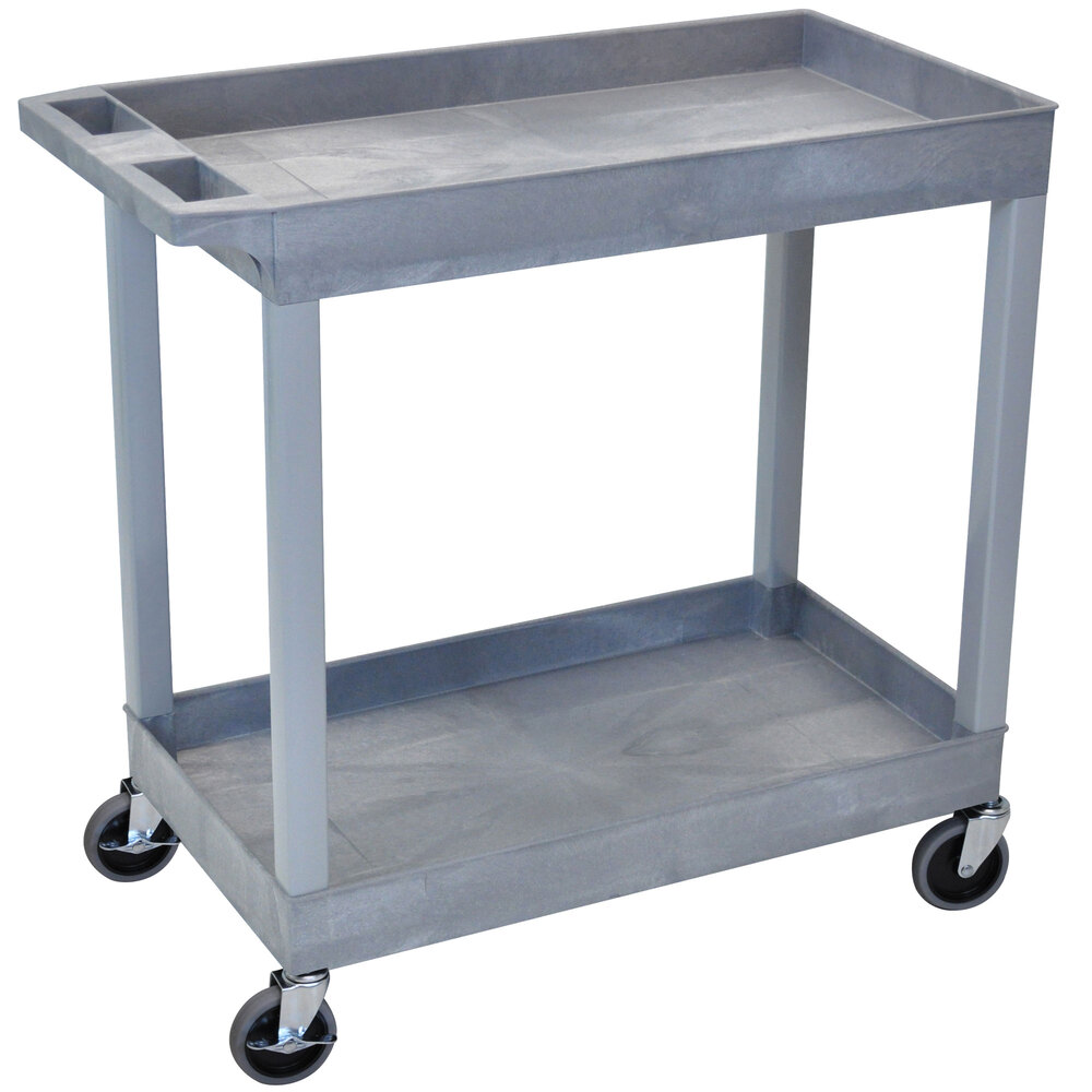 Luxor 18" x 35 1/4" x 34 1/4" Gray HDPE Utility Cart with Two Tub Shelves EC11-G