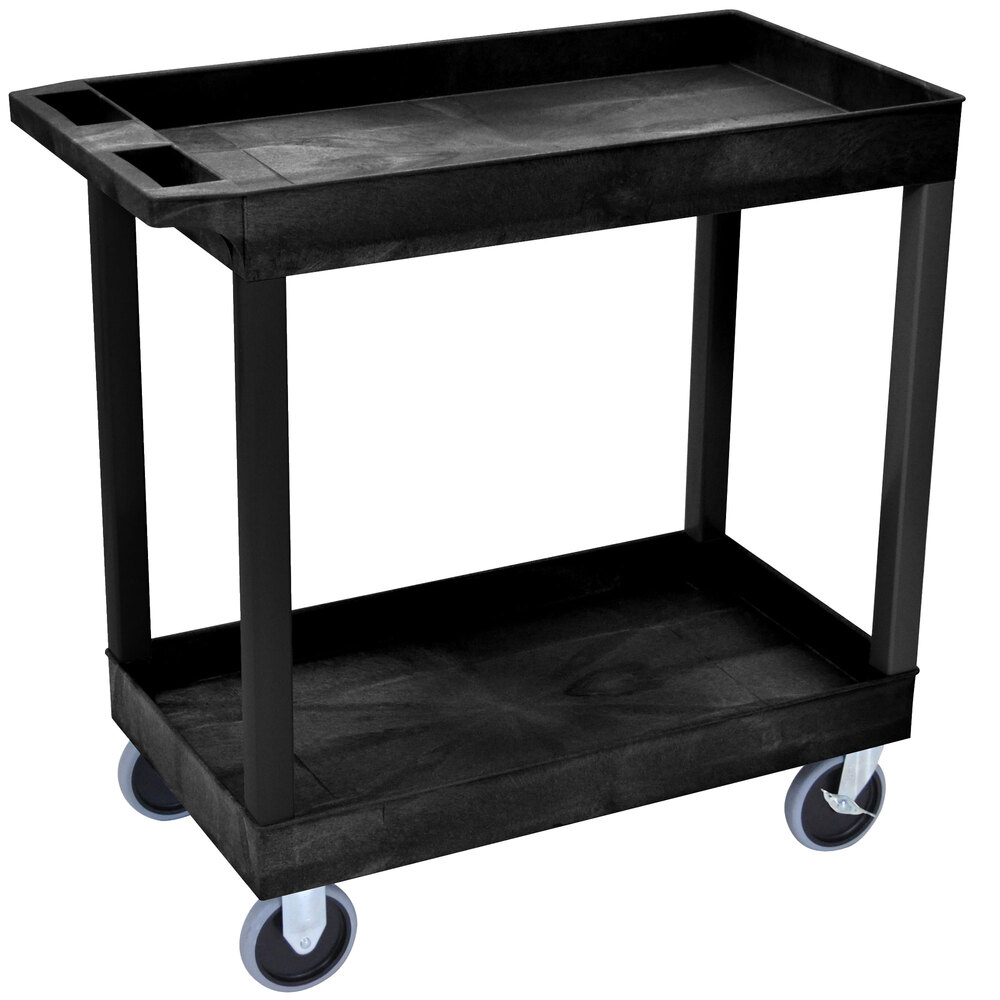 Luxor 18" x 35 1/4" x 35 1/4" Black HDPE Utility Cart with Two Tub Shelves and 5" Heavy-Duty Casters EC11HD-B