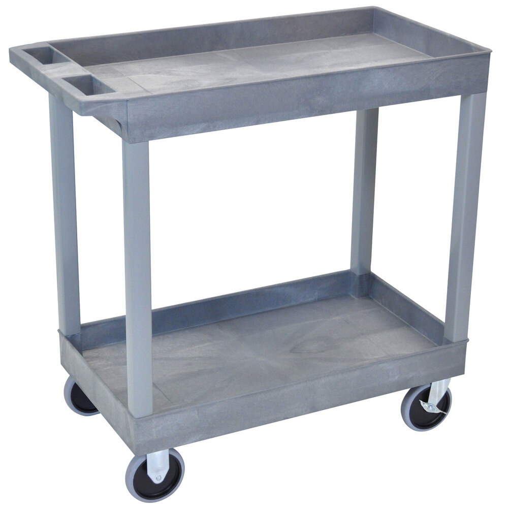 Luxor 18" x 35 1/4" x 35 1/4" Gray HDPE Utility Cart with Two Tub Shelves and 5" Heavy-Duty Casters EC11HD-G