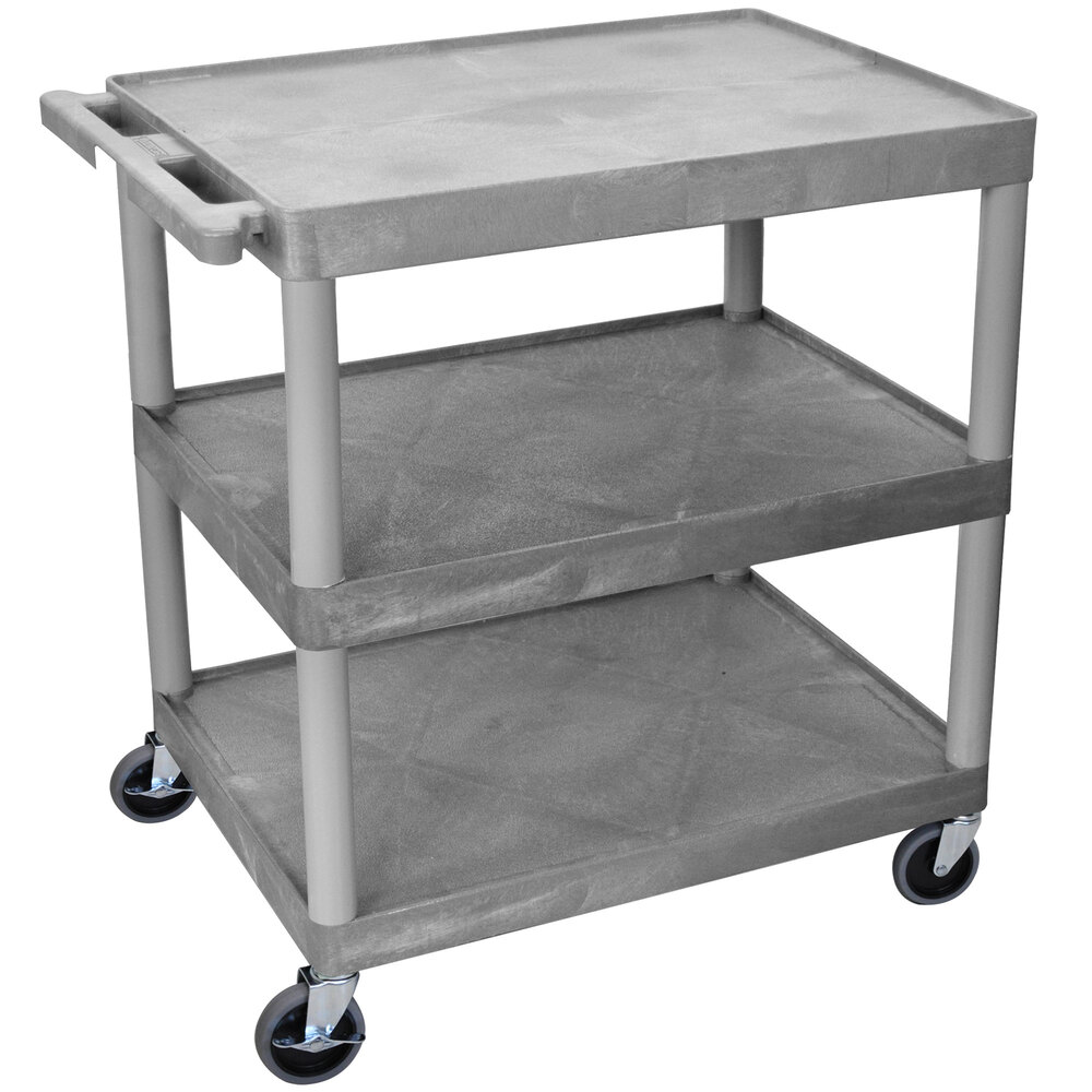 Luxor HE33-G Gray 3 Flat Shelf Structural Foam Plastic Utility Cart - 24" x 32" x 33 1/2"