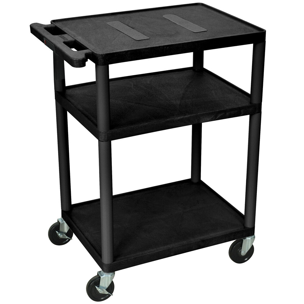 Luxor LE34-B Black Endura 34" Three Shelf AV Cart with Three Outlets