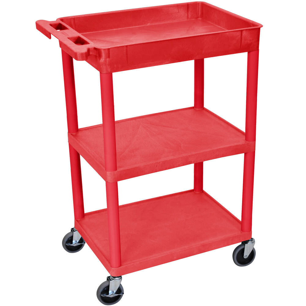 Luxor RDSTC122RD Red Three Shelf Utility Cart