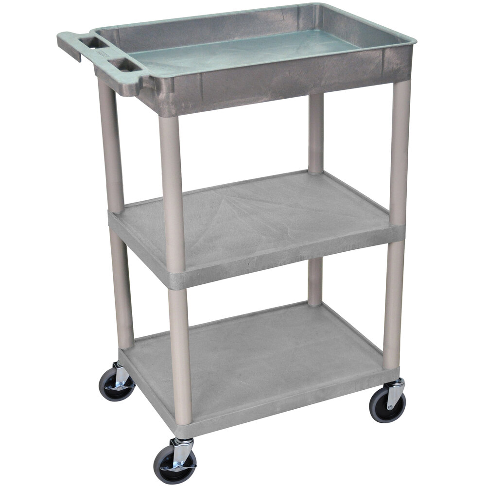 Luxor STC122-G Gray Three Shelf Utility Cart