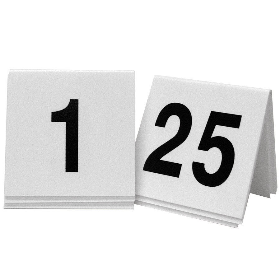 Cal-Mil 227 3" x 3" White / Black Double-Sided Number Table Tents - 1 to 25