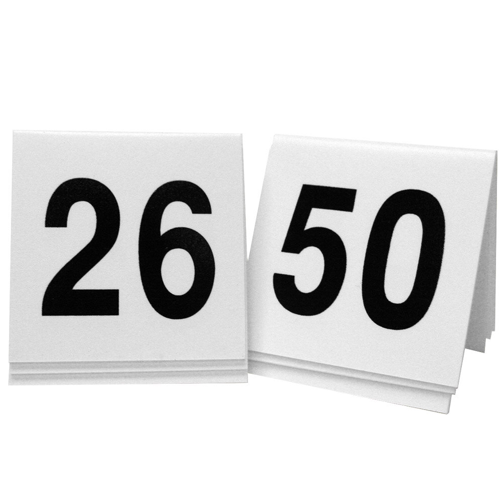 Cal-Mil 227-1 3" x 3" White / Black Double-Sided Number Table Tents - 26 to 50