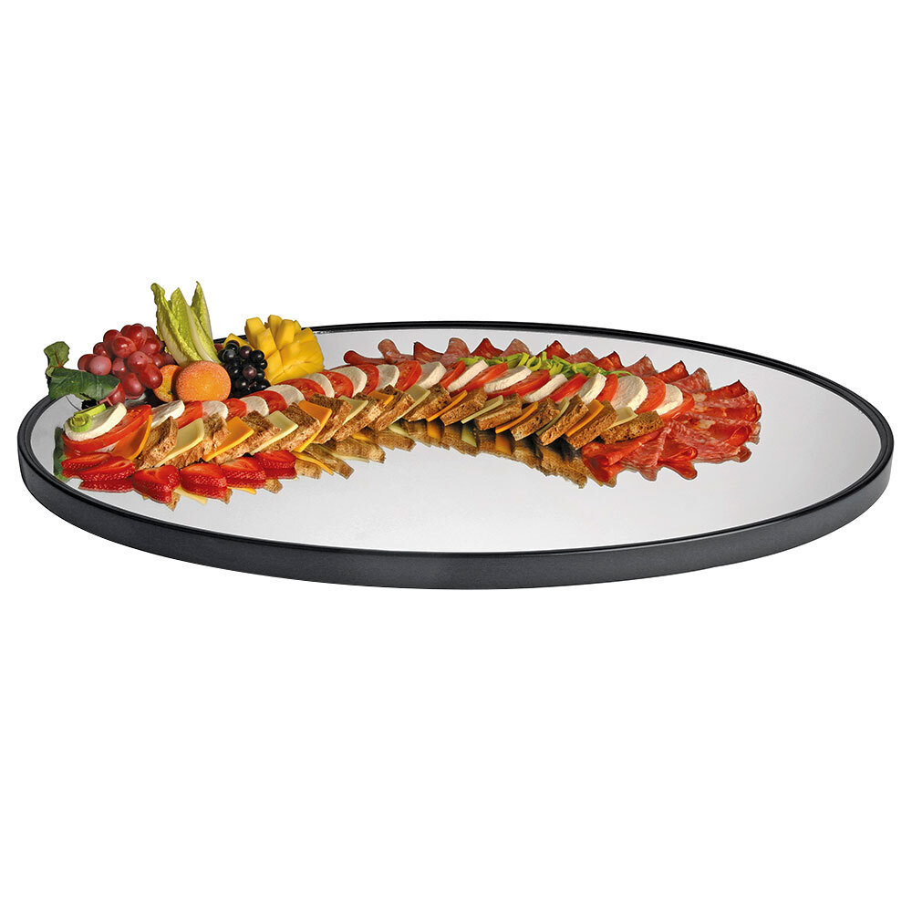 Cal-Mil RR322 24" x 32" Oval Mirror Tray with Raised Black Rim