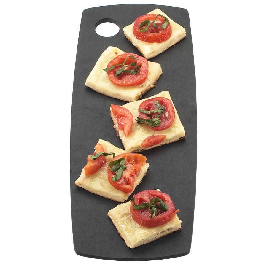 Cal-Mil 1531-612-13 Black Round Edge Rectangular Flat Bread Serving Board - 12" x 6" x 1/4"