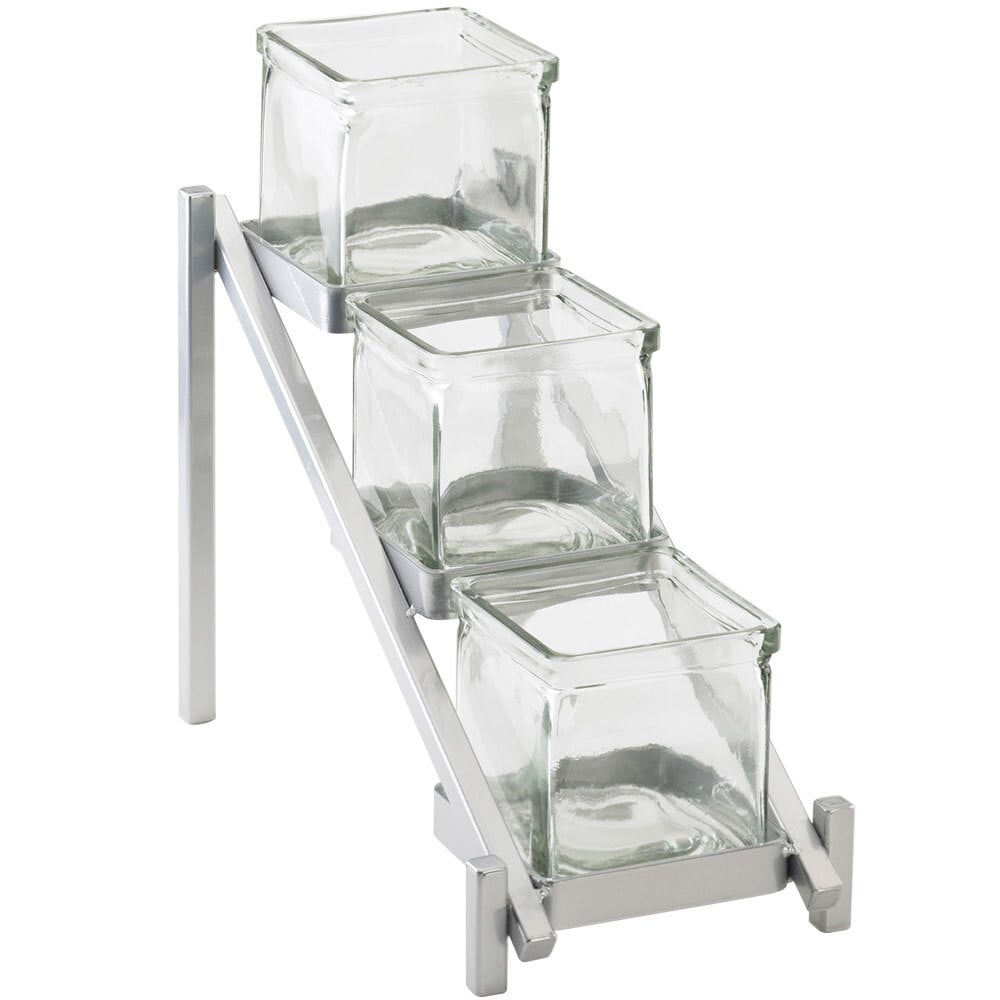 Cal-Mil 1149-74 One by One Three Tier Silver Jar Display - 6 1/4" x 13 1/4" x 11 1/2"
