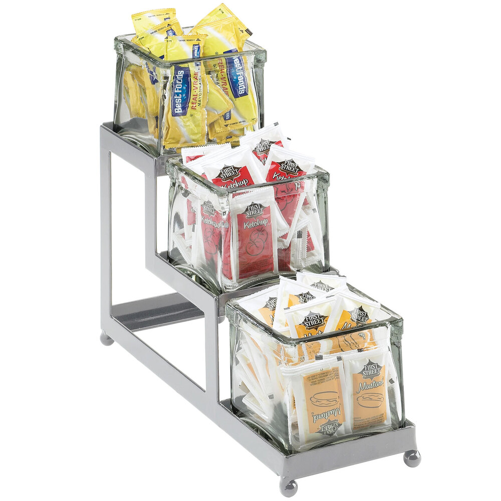 Cal-Mil 1803-4-49 Iron Silver Three Jar Display - 4" x 12" x 10 1/2"