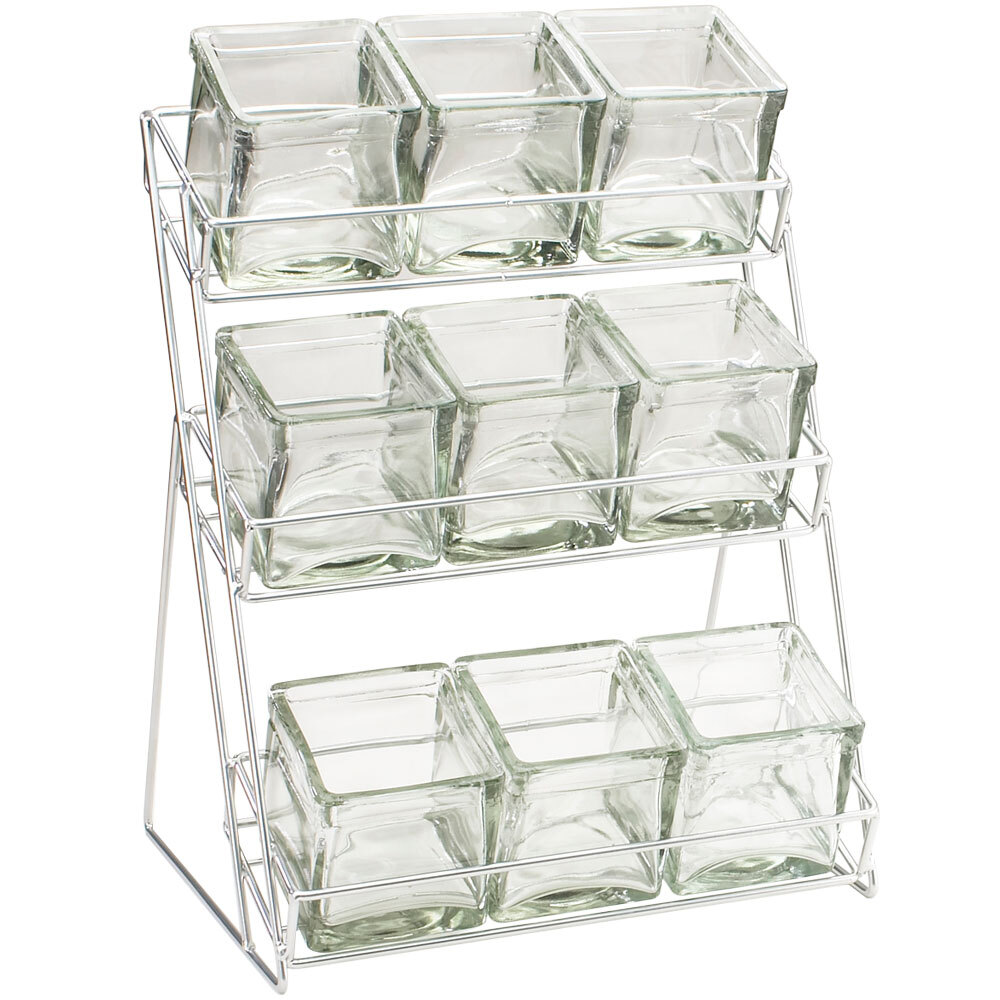 Cal-Mil 1812-39 Iron Three Tier Platinum Nine Jar Display - 13" x 9 1/2" x 17 1/2"