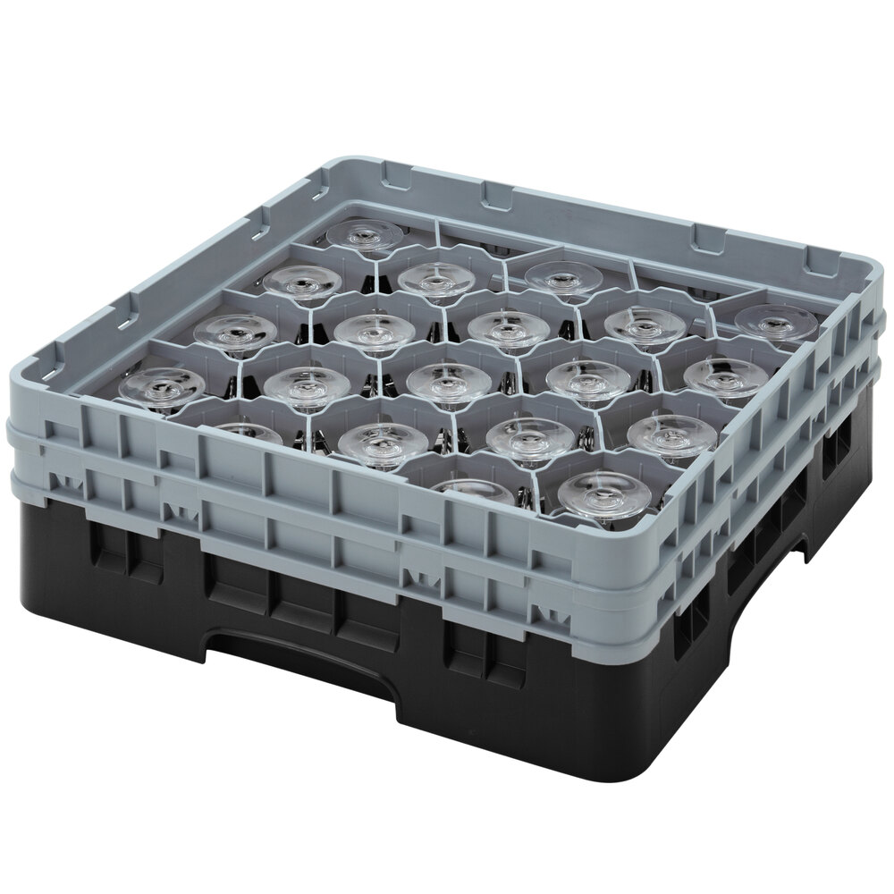 Cambro 20S434110 Camrack 5 1/4" High Customizable Black 20 Compartment Glass Rack